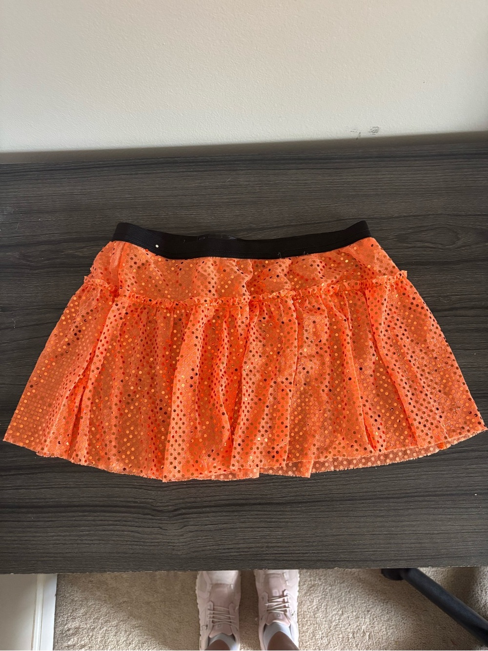 Orange Sequin Circle Skirt with Black Elastic Waistband